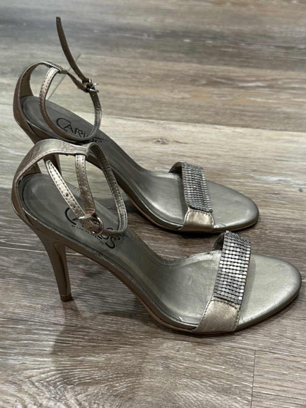 Carlos by Carlos Santana Metallic Gold Embellished Ankle-Strap Heels